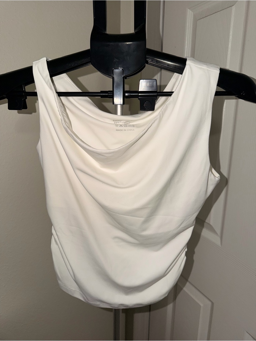 Sleeveless White Drape Neck Tank Top